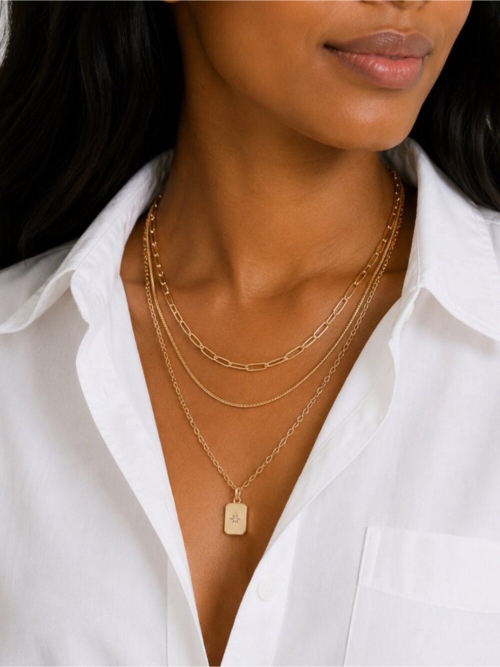 New! Gold Paperclip Boxchain Necklace Stack Set NWOT